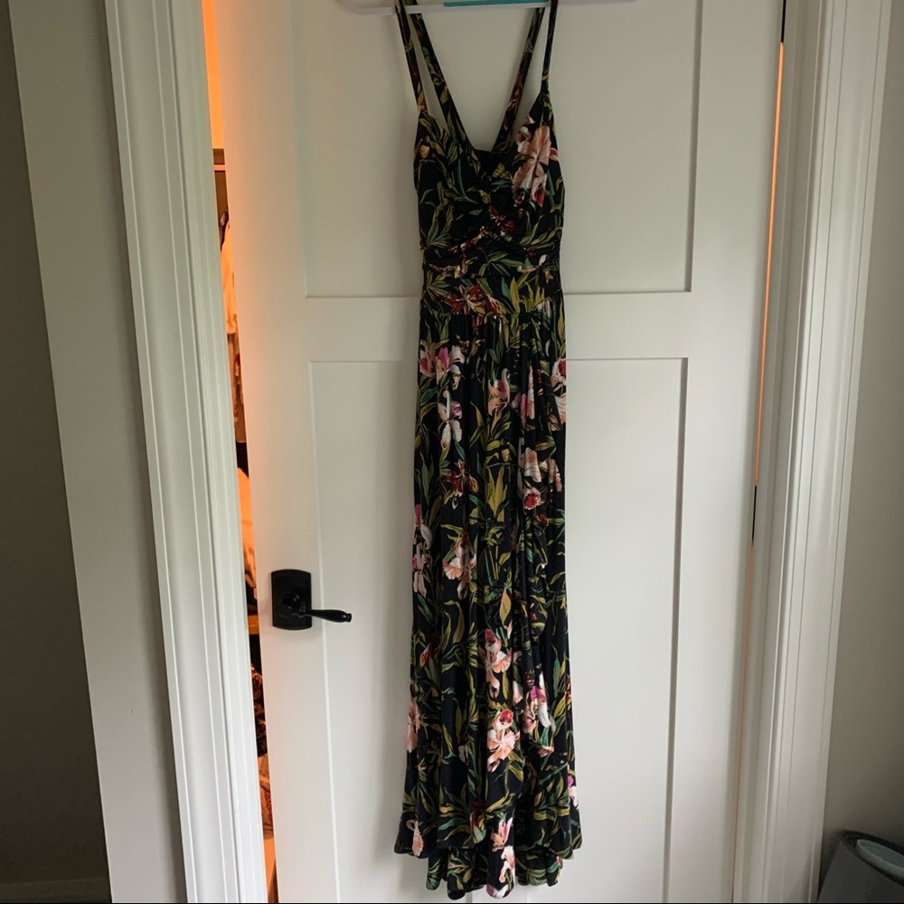 Anthropologie Black Floral Maxi Dress with Pink & Green Accents - Picture 5 of 6